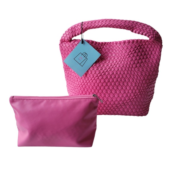 JINMANXUE Vegan Leather Hand-Woven Shoulder Handbag with Matching Cosmetic Case - Picture 2 of 10